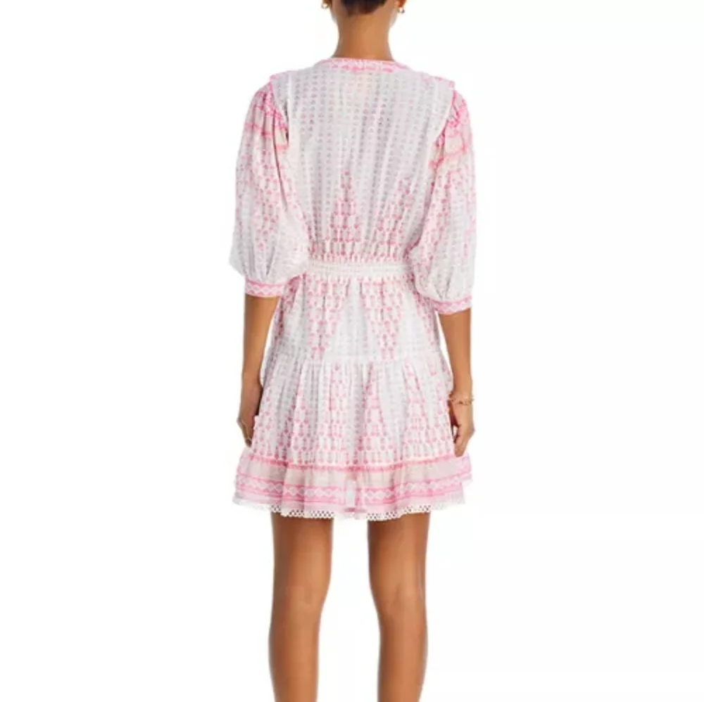 Bell Rain‎ Light Past pink Multi Puff Sleeve Mini Dress Silk Sz Large - Picture 4 of 12